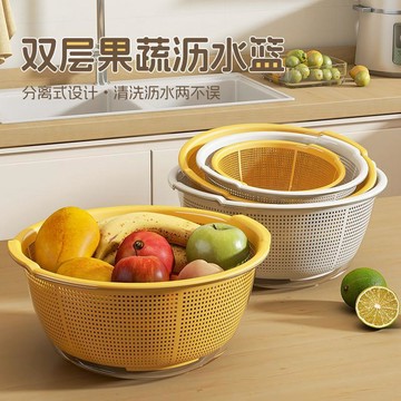 本島💥加厚透明洗菜盆瀝水籃新款家用廚房洗菜籃濾水洗水果淘菜盆水果盤