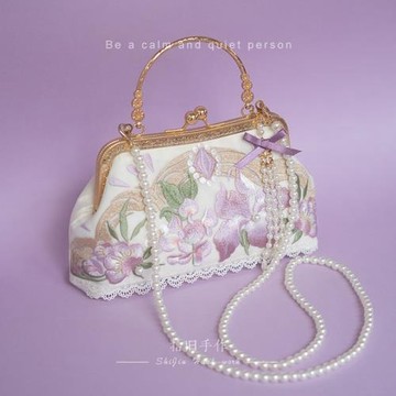 原創鳶尾花紫藤刺繡包包甜美漢服旗袍配包中式國風手機包手提女包
