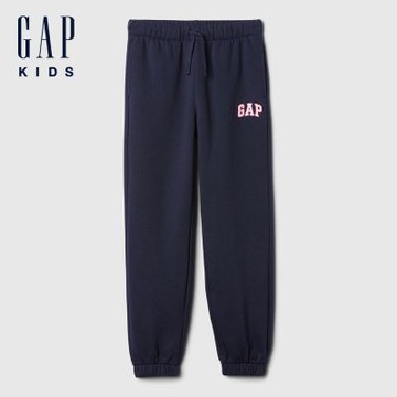 【GAP】女童裝|Logo刺繡刷毛束口抽繩鬆緊運動褲-海軍藍/黑色(590871)
