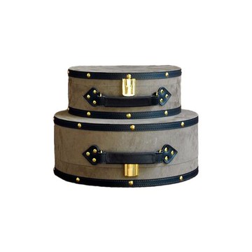 灰色粉色皮絨手提包半圓形收納整理箱子樣板房衣帽間裝飾品箱擺件