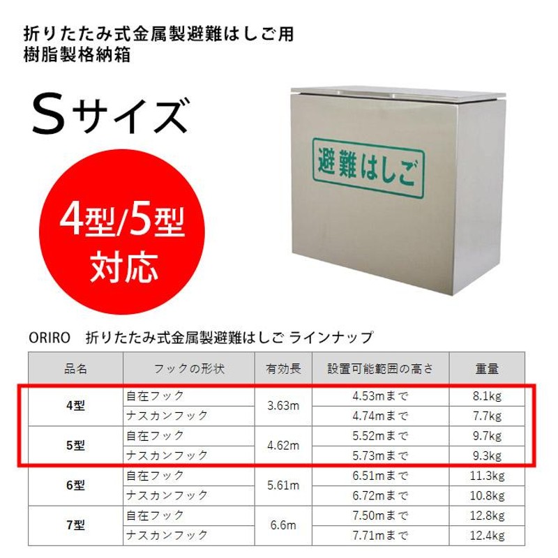 オリロー 避難はしご 格納箱S ステンレス製 金属製折りたたみはしご 4