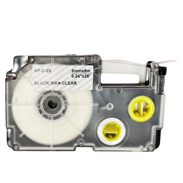 NEXTPAGE 台灣榮工 標籤機專用相容標籤帶，6mmx8m 透明底黑字，適用於CASIO KL系列標籤機  6mm