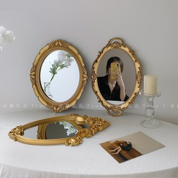 ins風少女化妝鏡學生宿舍臺式梳妝鏡桌面網紅家用復古浮雕法式