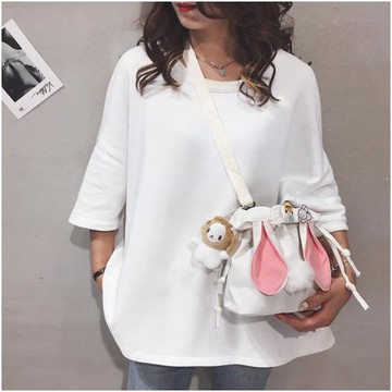 帆布包女日系小包包可愛萌兔子耳朵學生抽繩單肩包韓版森系斜挎包