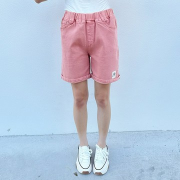 花木馬日系女裝簡約鬆緊腰反摺短褲