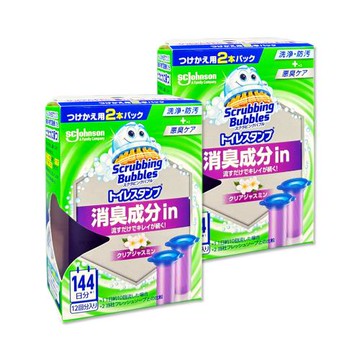 (2盒超值組)日本SC Johnson莊臣-洗淨防污馬桶清潔凝膠補充管38gx2支/盒-茉莉(紫標)(本品不含推桿,可替換清潔劑,廁所免刷洗香氛凍)