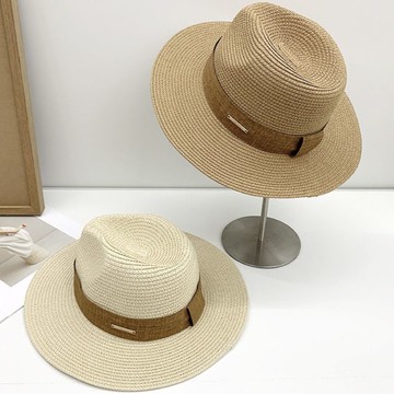 【巴黎精品】現貨+預購 渡假草帽高級法式遮陽帽名媛防曬帽禮帽草編帽子-歐美休閒金屬標女帽子2色a1kl64