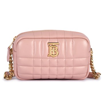 BURBERRY Lola TB衍縫小羊皮迷你鏈帶斜背包 相機包(煙燻粉)083272-3｜GoBrand購名牌