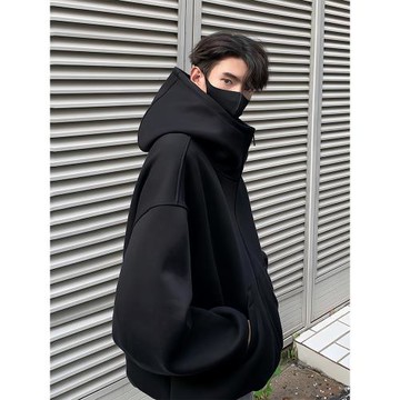 重磅硬挺廓形高領連帽衛衣男款秋冬美式慵懶寬松oversize夾克外套