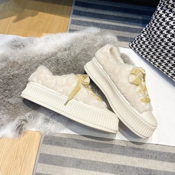 厚底毛毛鞋女外穿冬季小個子增高羊羔毛白色棉鞋松糕保暖加絨女鞋