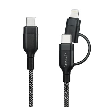 RONEVER TYPE-C二合一充電線 C + IOS  0.6m  黑灰色  1條