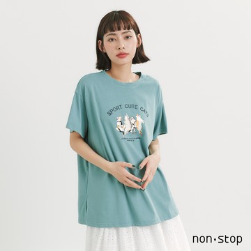 non-stop 喵嗨韻律貓咪插畫T恤-2色