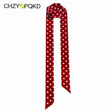 夏小長條黑白波點紅色細窄女真絲