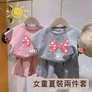 🎀biubiu童裝🎀現貨🌈女童套裝 女寶寶 兩件套套裝 蝴蝶結 短袖短褲 夏季 薄款 中小童 家居服兩件套