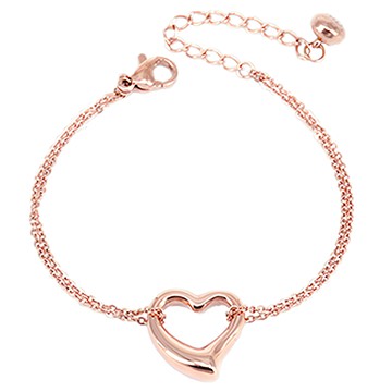 MARIGOLD 美爾朵 命定情話鏤空愛心雙層手鍊 925純銀/鈦鋼  13.5cm + 墜飾(1.4cm x 1.5cm)  玫瑰金色