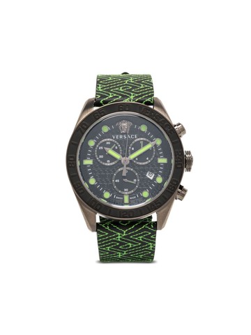 Versace - Greca Dome Chrono 43mm - men - stainless steel/Sapphire Crystal/Calf Leather - One Size - Black