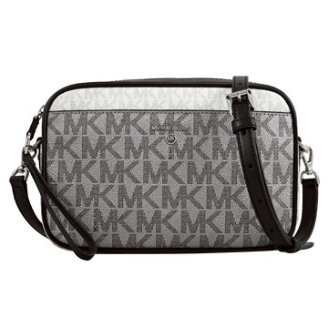 MICHAEL KORS Jet Set Charm 撞色MK印花斜背包.銀/黑邊
