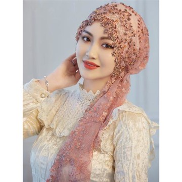 披肩帽子頭巾帽包頭帽子紗巾時尚新款蓋頭女回真絲繡花飄帶遮發帽