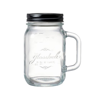 Glasslock 附把手經典玻璃密封罐 / 梅森罐-黑色500ml／韓國製造／酒杯／食物罐