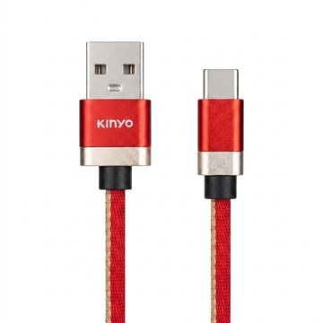 Kinyo 編織布面充電傳輸線USB-C910 Type-C卡 24g  1m  紅色  1個