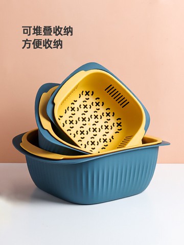 雙層瀝水籃 雙層洗菜盆瀝水籃多功能家用廚房塑料洗菜籃子濾水籃漏水籃【CM10809】