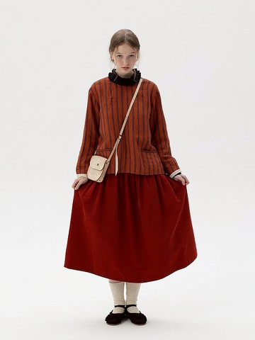 橘灰條 色織亞麻 文藝復古反穿外套蝴蝶結短上衣