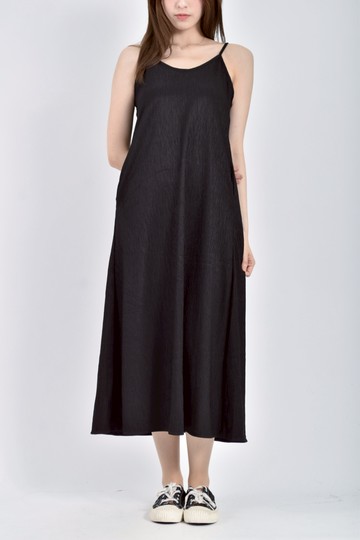 (M) chocolate質感皺摺黑色洋裝