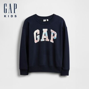 【GAP】兒童VintageSoft毛圈布寬鬆櫻花 Logo 運動衫-制服深藍(887286)