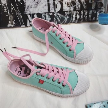 帆布鞋繫帶休閒鞋-時尚撞色清新百搭女鞋子3色73no32【獨家進口】【米蘭精品】