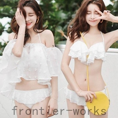 姫系 ホワイト ビキニ フレア フリル 白 水着 レディース バンドゥビキニ レース 大人可愛いい 3点セット 着痩せ 通販 Lineポイント最大get Lineショッピング