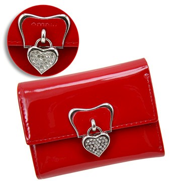 【omnia】水晶心形縫線漆皮短夾(紅色)   OMTW3078C-05