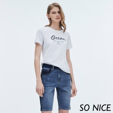 SO NICE 個性刷色牛仔五分褲
