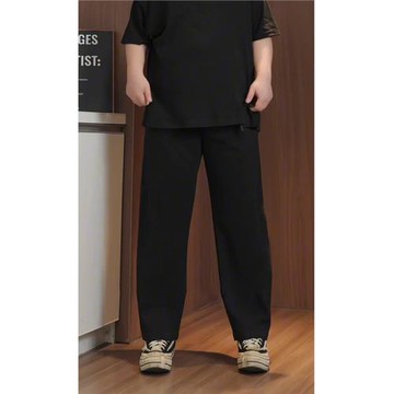 美式黑色工裝彎刀褲加絨胖男生顯瘦褲子寬松bf慵懶風休閑重磅衛褲