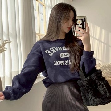 【nine韓系服飾】現貨韓國MAISON DE PINK字母大學T 莫蘭迪系 加絨 長袖T恤 棉質 上衣 長袖大學T