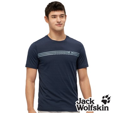 【Jack wolfskin 飛狼】男 涼感花紗條紋排汗衣 圓領T恤『丈青』