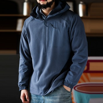 Wuluwear 城市休閒連帽半拉鍊大學T男戶外運動拼接抓絨cityboy外套