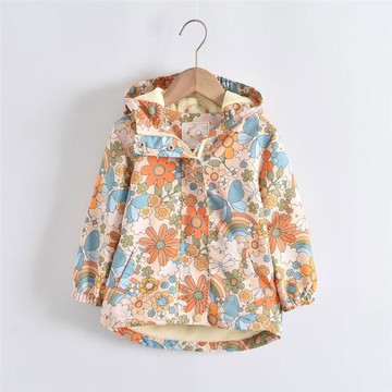 英單2025新款外貿女童外套秋冬女寶寶加絨加厚防風衣碎花搖粒絨潮