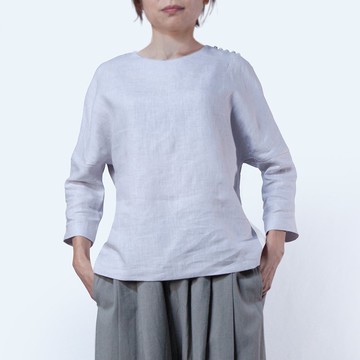 肩釦衫 亞麻  | 銀灰色