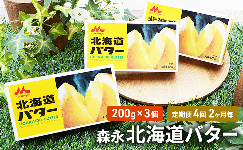 森永 北海道 バター 600g（200g×3個）4回定期便［2ヶ月毎にお届け］ オホーツク 佐呂間町 新鮮 生乳 乳製品 加塩 定期便