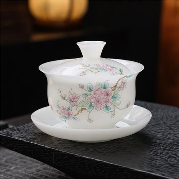 璞玉中國白高檔璞玉冰種玉瓷功夫茶具陶瓷三才蓋碗國貨不燙手瓷