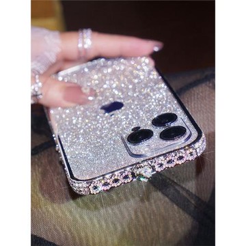 適用于iPhone14閃鉆愛心金屬邊框蘋果15手機殼13套閃粉12銀色11鉆邊高級感2023女plus防摔超火白色全包輕奢