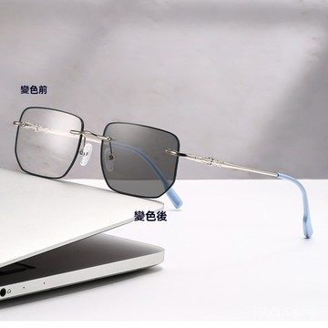 👓變色眼鏡【3325】光感變色近視眼鏡框素顔鏡複古無框切邊平光鏡時尚 有度數眼鏡 近視眼鏡 鍍藍膜