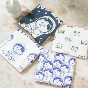 現貨 日本製 100%純棉 太空貓咪紗布手帕 25x25cm 方巾 小毛巾 吸水毛巾 NEKONOBA 日本進口