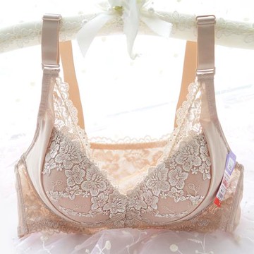 日本出口單前扣刺繡聚攏大碼薄模杯款防下垂文胸內衣側收塑型美背