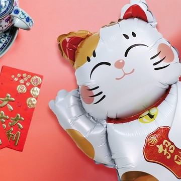 珠友 DE-03300 派對佈置-鋁箔招財貓氣球/鋁箔造型氣球/場景裝飾/派對佈置/新年佈置 好好逛文具小舖