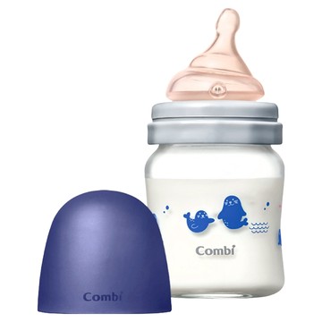 Combi 康貝真實含乳寬口玻璃奶瓶-日本製造 7度吸 亞洲寶寶適用  藍色  120ml  1個