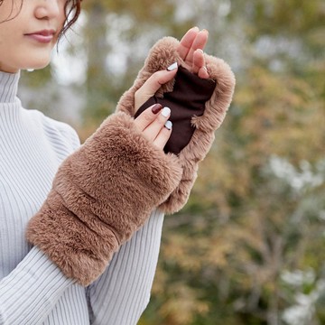 緊密溫暖袖套 | 蓬鬆動物友善 | 泰迪棕