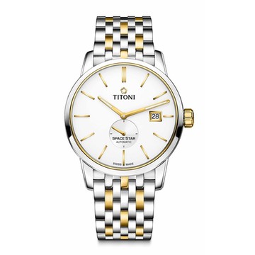 TITONI瑞士梅花錶 天星系列自動機械男錶 (83638 SY-606)-白面不鏽鋼間金鍊帶/40mm