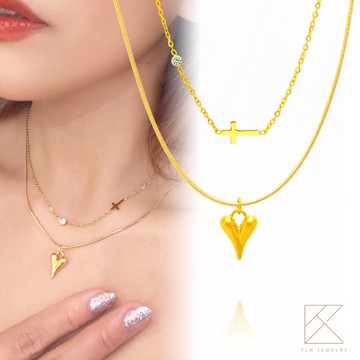 【TLH】黃金墜項鍊 純金999 愛心疊戴 約重0.09錢±0.01-廠商直送