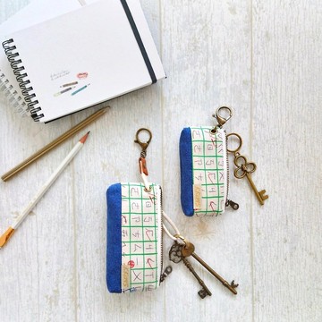 【KTG/三角磚鑰匙包(大/小)】注音符號 稿紙作文 日本帆布酒袋布